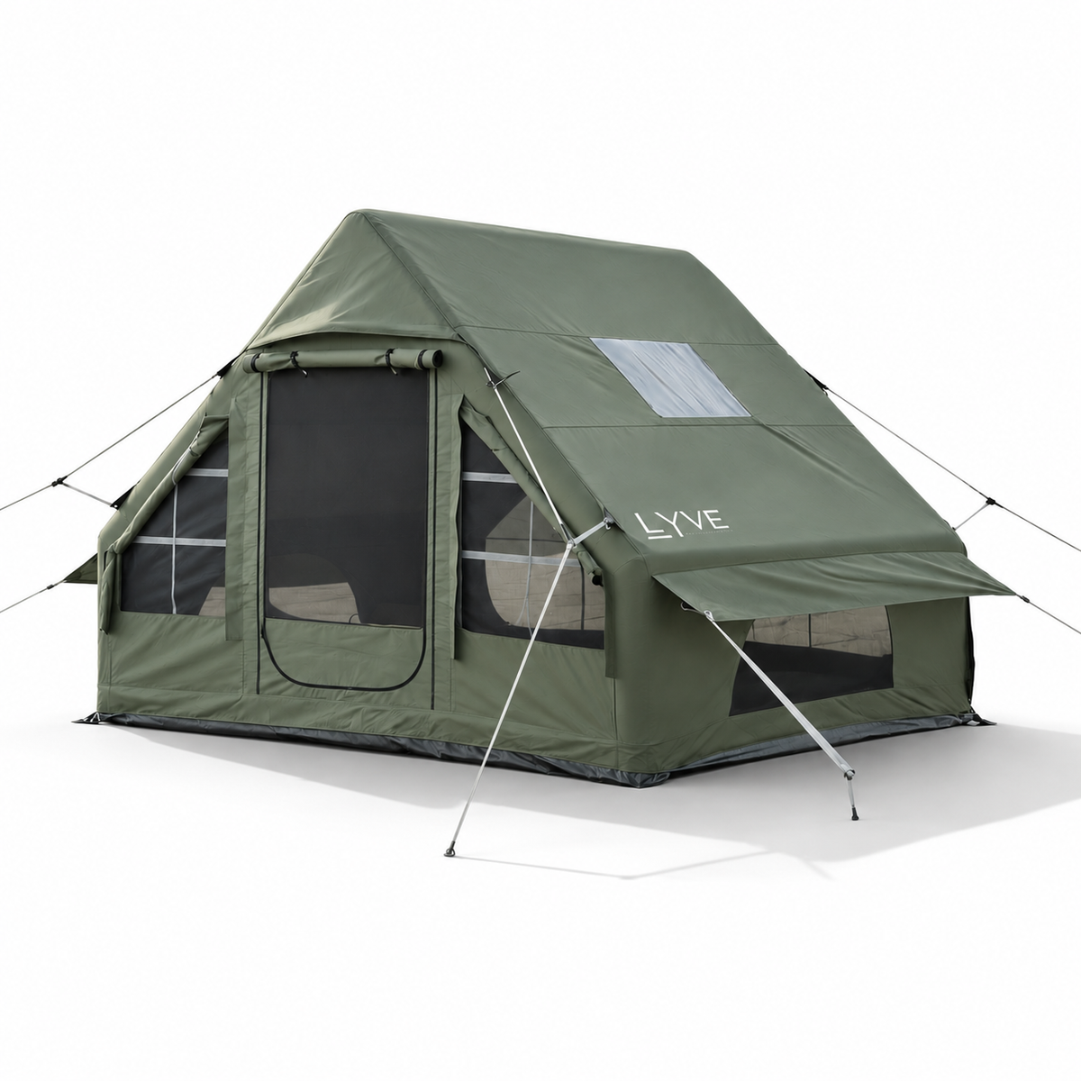 Lyve Air 4 opblaasbare 4-persoons tent in olijfgroen met dakraam